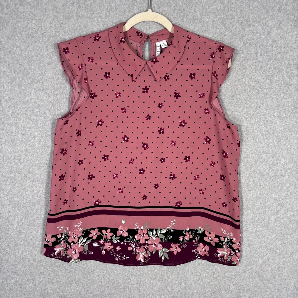 Elle Floral Blouse Medium Pink Polka Dot Peter Pan Collar Twee Feminine Quirky
